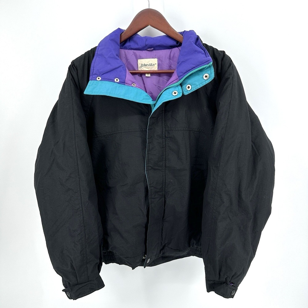 Vintage St. Johns Bay Unisex L Ski Coat Jacket Black/Purple  80s Warm